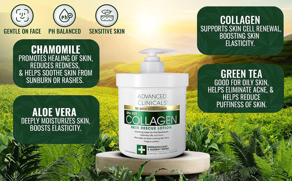 Advanced Clinicals Collagen Lotion Dry Skin Rescue Face &amp; Body Moisturizing Skin Care Cream For Lifting, Firming, &amp; Tightening Skin. Anti Aging Skincare Moisturizer Helps Hydrate Skin, Large 16 Ounce