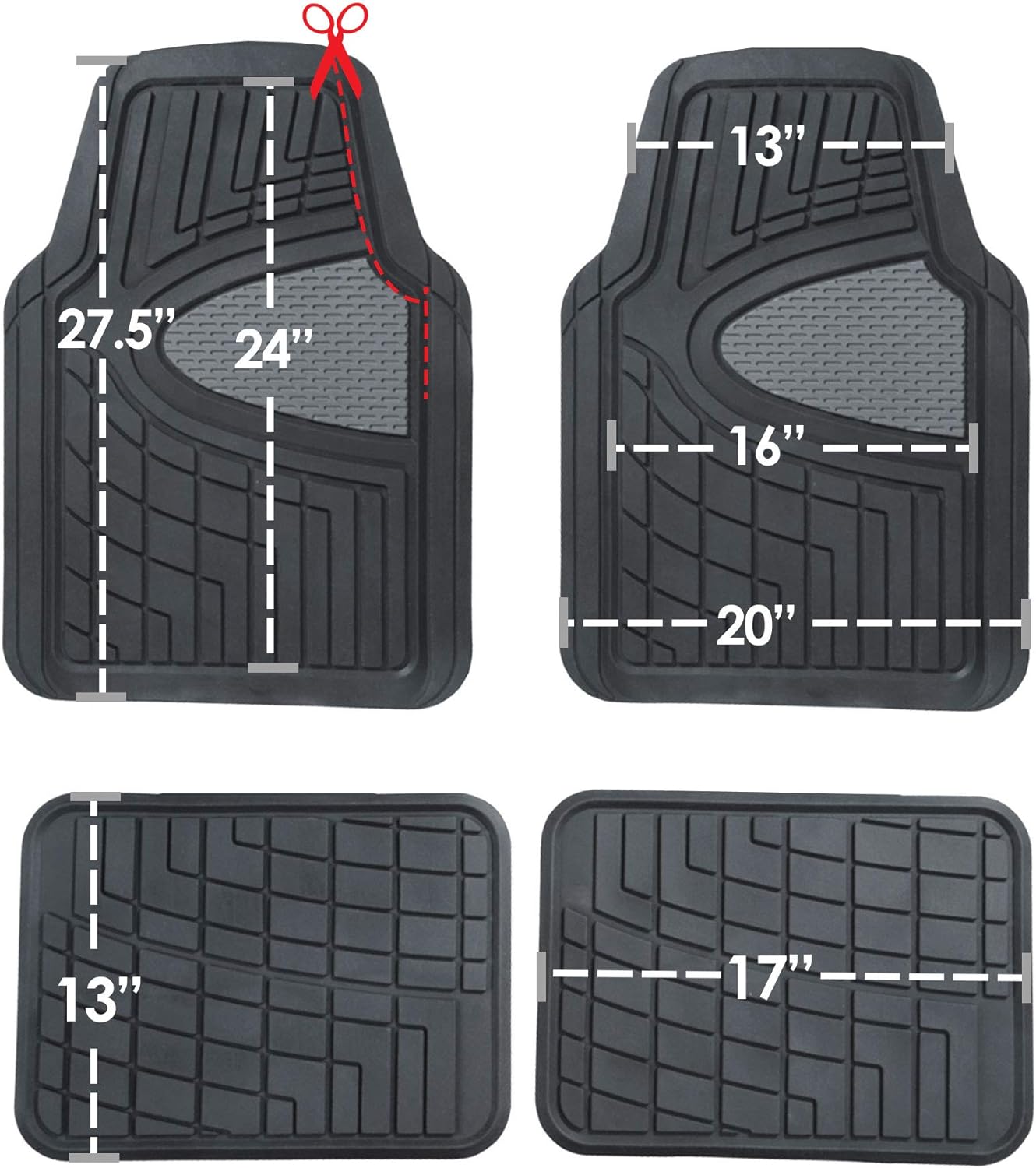 FH Group Automotive Floor Mats - Heavy-Duty Rubber Floor Mats for Cars, Universal Fit Full Set, Climaproof Floor Mats, Trimmable Floor Mats for Most Sedan, SUV, Truck Floor Mats Red