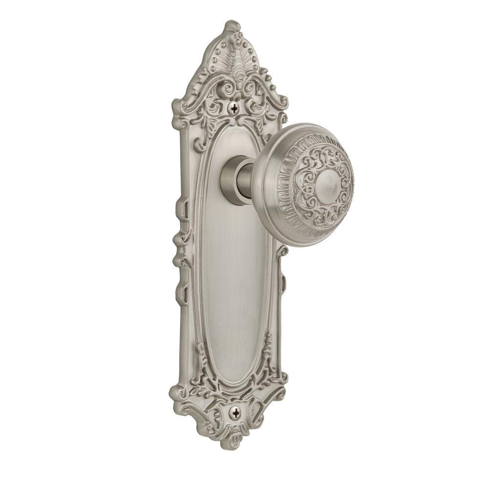 Victorian Plate Double Dummy Egg and Dart Door Knob in Satin Nickel