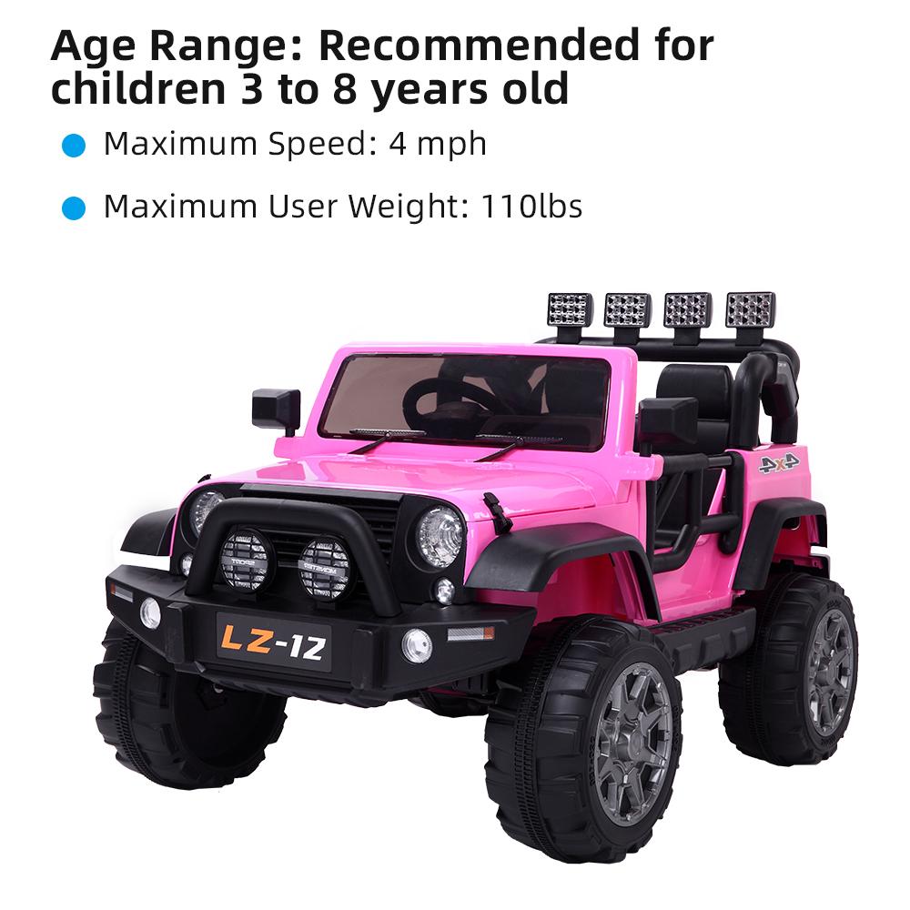 LEADZM 12V Kids Ride-On Truck Car Toy With Remote Control Jeep LED Lights Rechargeable Battery 4 mph-Pink