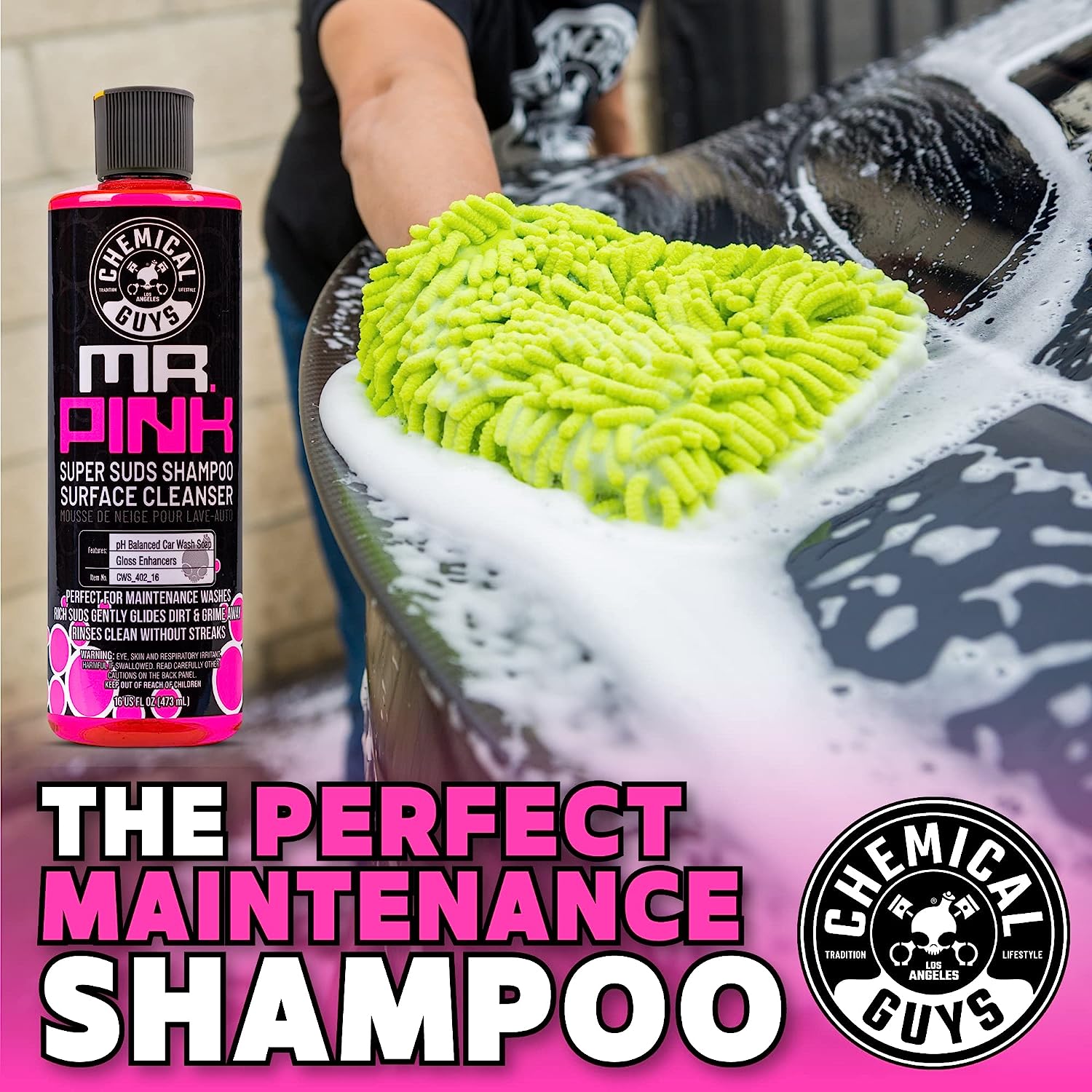 Chemical Guys CWS_402BK Car Wash Detailing Bucket, Mitt &amp; Accessories Bundle (6 Items) Featuring Mr. Pink Foaming Car Wash Soap, 128 fl oz (1 Gal) Works on Cars, Trucks, SUVs, RVs &amp; More
