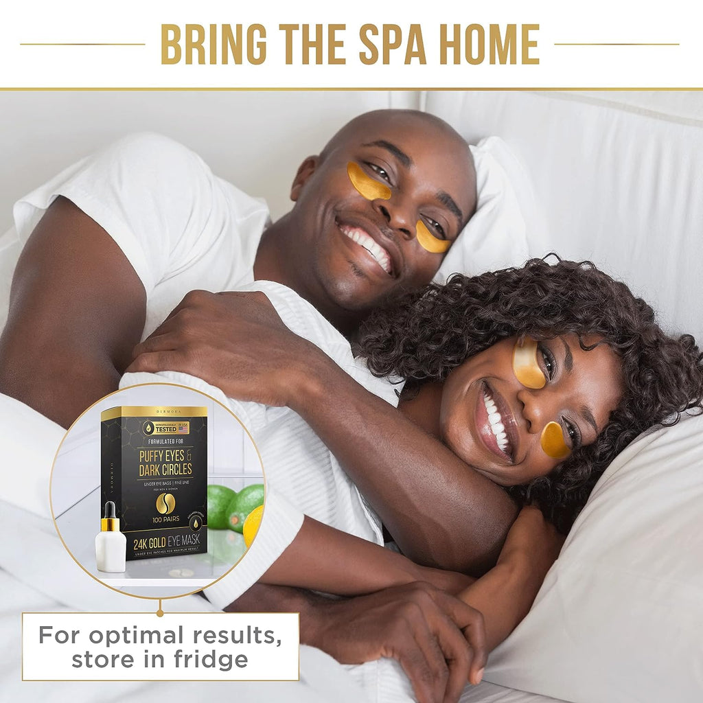 DERMORA Skin Treatment Mask 24K Gold Eye Mask - 100 Pairs Eye Gels - Rejuvenating Treatment for Revitalizing,Dark Cirlce,Puffiness,Refresh,Travel,Wrinkles (100 Pairs)
