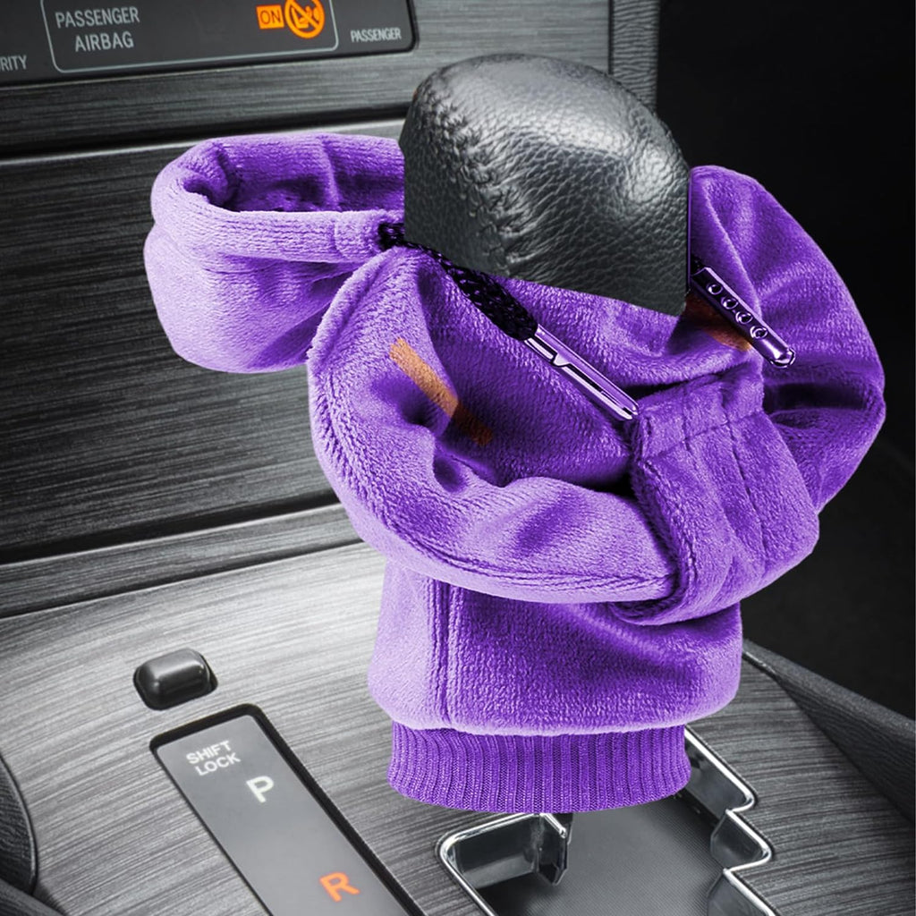 ZHSMS Gear Shift Cover, Universal Shift Knob Cover, Funny Sweater Hoodie for Gearshift, 4.7 Inch Car Shifter Stick Protector Decoration (Purple Grey)