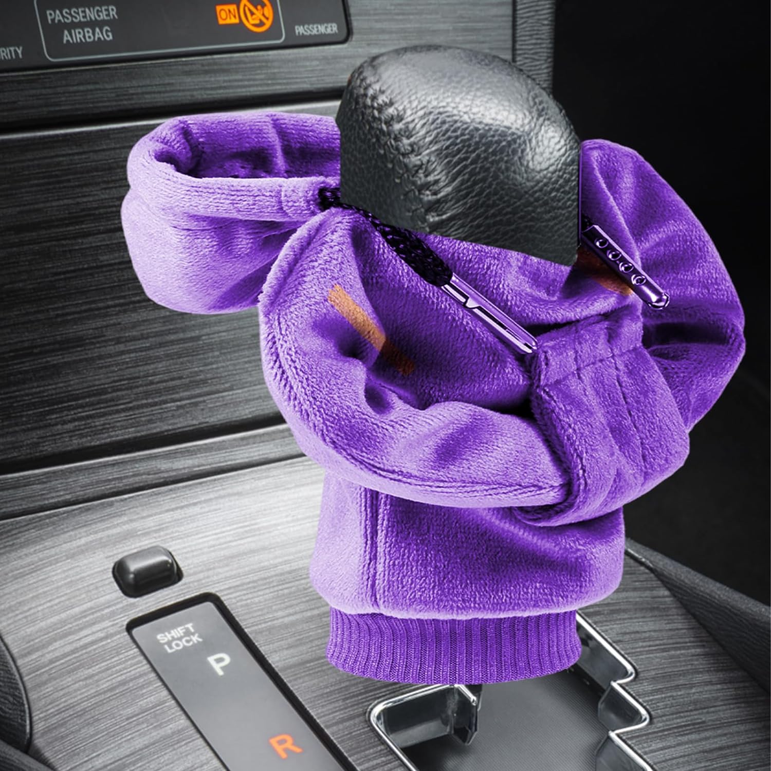 ZHSMS Gear Shift Cover, Universal Shift Knob Cover, Funny Sweater Hoodie for Gearshift, 4.7 Inch Car Shifter Stick Protector Decoration (Purple Grey)