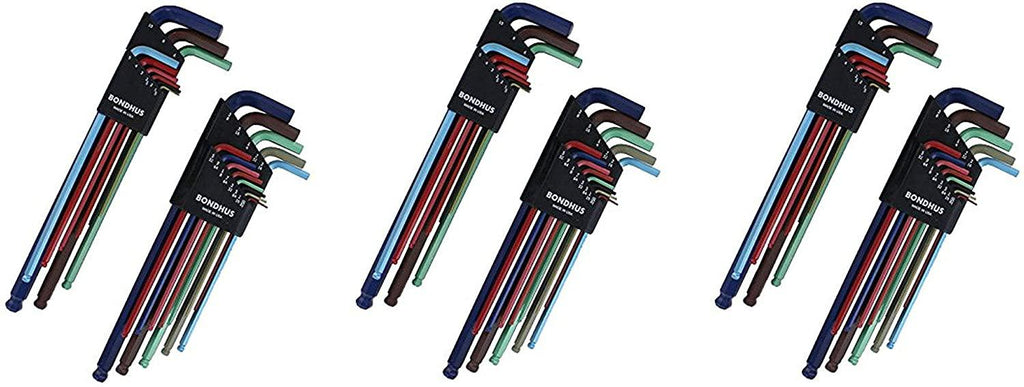 Bondhus 69600 Ball End DoublePK L-Wrench Set w/ColorGuard, 13 Piece (Thrее Расk)