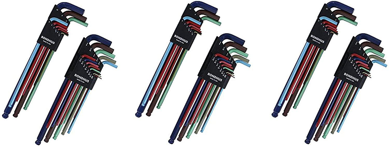 Bondhus 69600 Ball End DoublePK L-Wrench Set w/ColorGuard, 13 Piece (Thrее Расk)