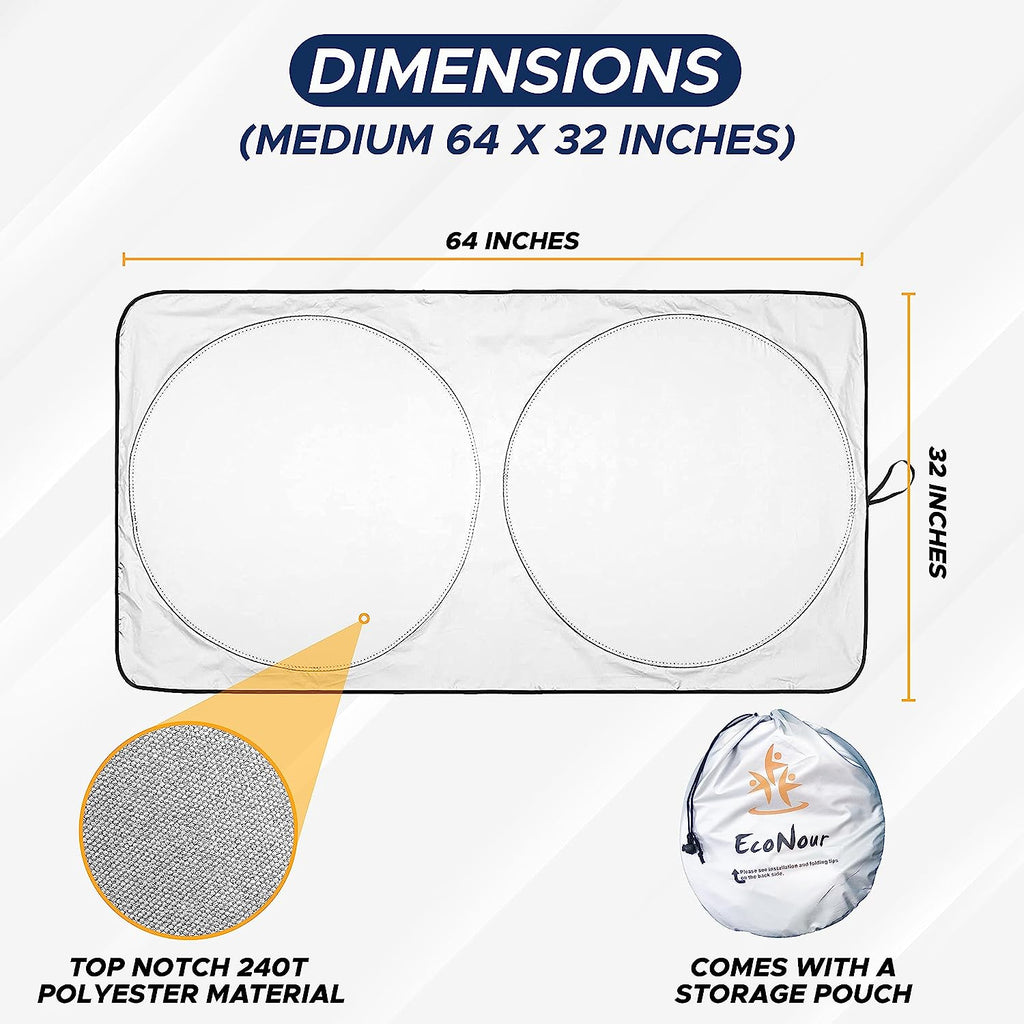 EcoNour Car Windshield Sun Shade | Reflector Sunshade Offers Ultimate Protection for Car Interior | Cool Car Reflective Sun Blocker Fits Most Sedans, Mini SUVs, &amp; Hatchbacks