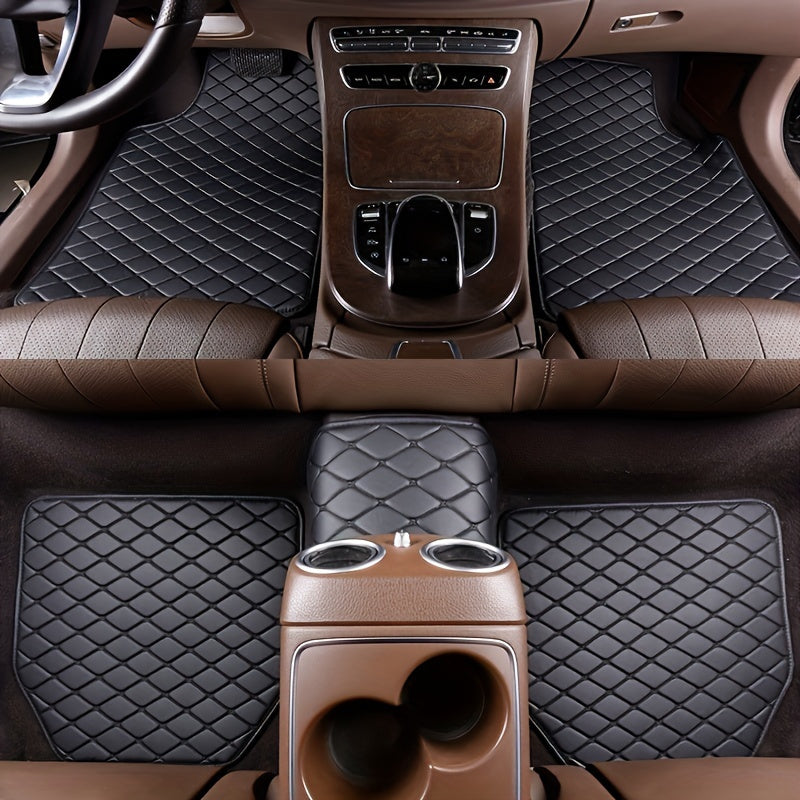 5-Piece Universal Waterproof Car Floor Mats - Perfect For Front &amp; Rear Vehicles - Faux Leather Car Carpet Accessories
