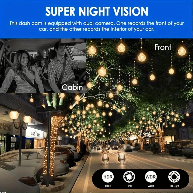 1080P Dual Camera,Dash Cam For Cars,Front And Inside,car Camera With IR Night Vision,Loop Recording,wide Angle Car DVR Camera With 3.16 Inch IPS Screen,dual Lens Car Dashboard Video Cam