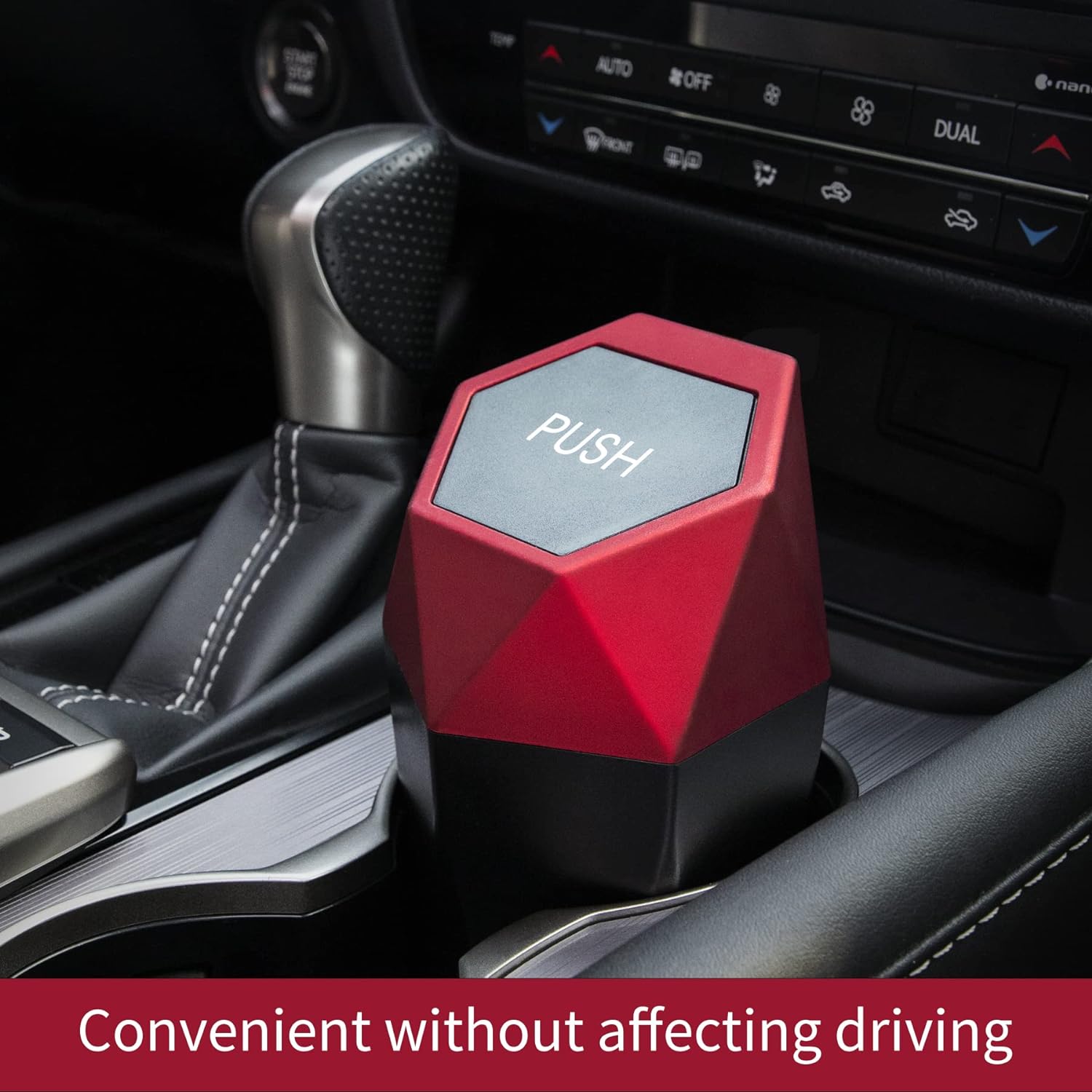 JUSTTOP Car Trash Can with Lid, Diamond  Small Automatic Portable Trash Can, Easy to Clean, Used in Car Home Office Interior Accessories, 2PCS (Red)