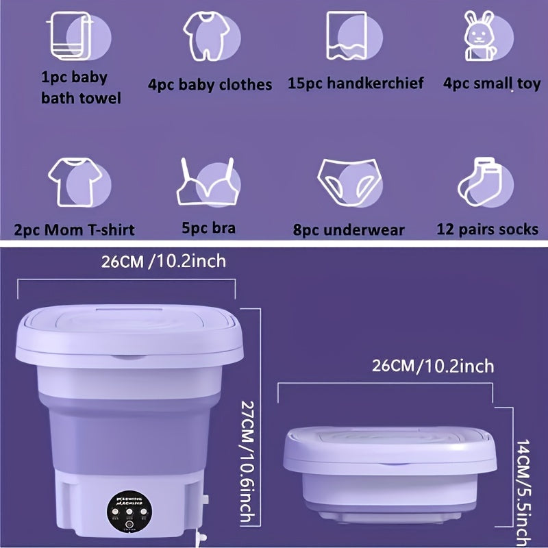 2.11gal Portable Folding Washing Machine With Collapsible Bucket, 3 Modes Effective Steri-lizing,  Suitable For Apartment, Laundry, Camping, RV, Travel, Underwear Bra Socks Washing Machine
