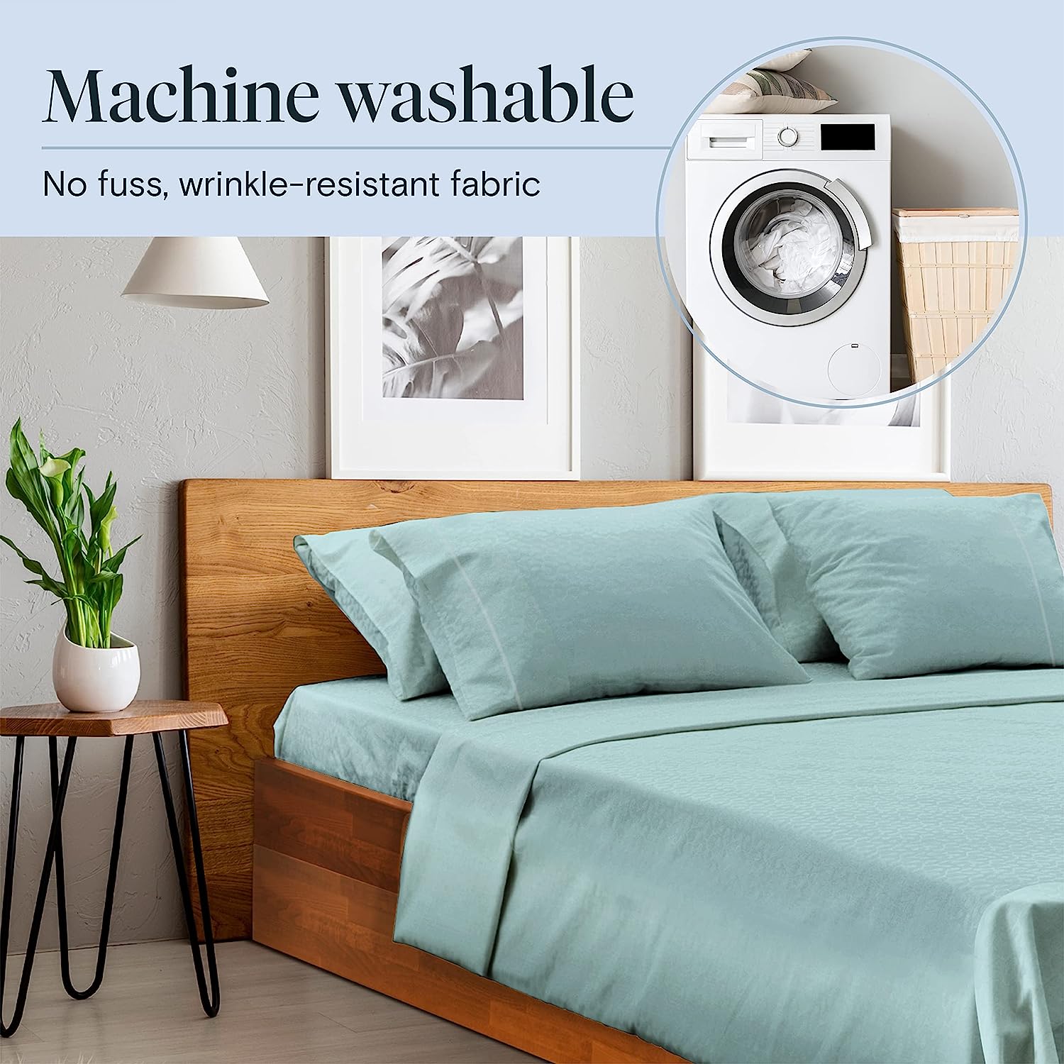 LuxClub 6 PC Full Size Sheet Set Bamboo Sheets Deep Pockets 18" Eco Friendly Wrinkle Free Cooling Sheets Machine Washable Hotel Bedding Silky Soft - Light Teal Full