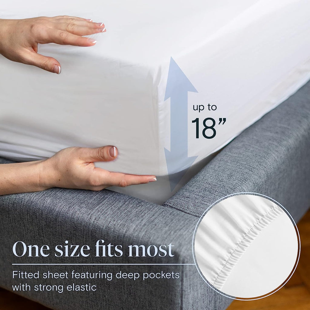 LuxClub 6 PC Full Size Sheet Set Bamboo Sheets Deep Pockets 18" Eco Friendly Wrinkle Free Cooling Sheets Machine Washable Hotel Bedding Silky Soft - White Full