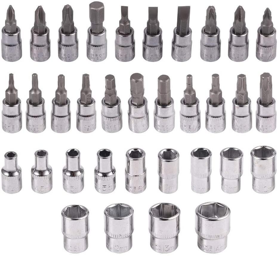 LLRYN 1/4" 5-25Nm Ratchet Torque Wrench Square Drive Click Car Hand Tool Adjustable 46 Pcs Hand Tools for Car Bike Repair Tool