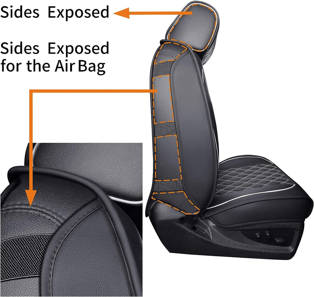 Aierxuan Seat Covers for Cars Pickup 2007-2024 GMC Sierra Chevy Chevrolet Silverado 1500 2500HD 3500HD Trail Boss Z71 Crew Double Extended Cab Waterproof Leather (Full Set, Black-White)