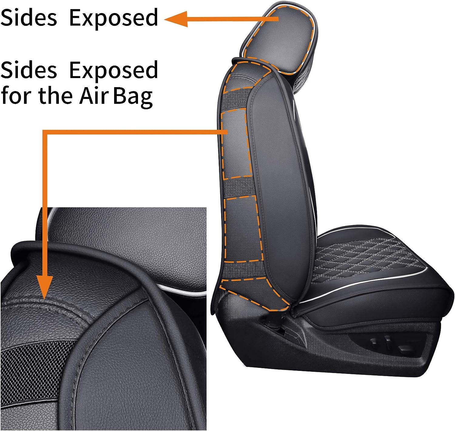 Aierxuan Seat Covers for Cars Pickup 2007-2024 GMC Sierra Chevy Chevrolet Silverado 1500 2500HD 3500HD Trail Boss Z71 Crew Double Extended Cab Waterproof Leather (Full Set, Black-White)