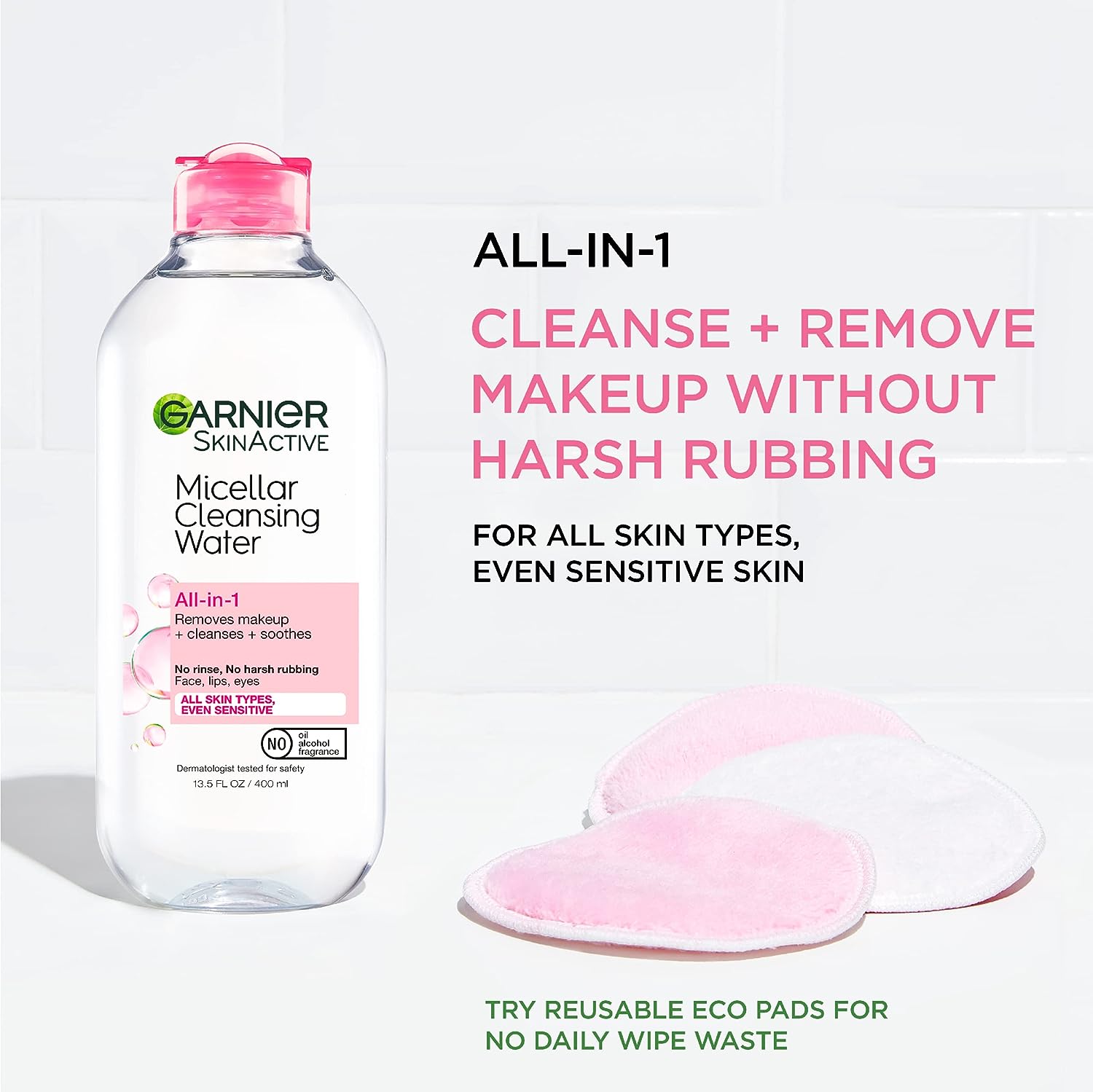 Garnier SkinActive Micellar Water for All Skin Types, Facial Cleanser &amp; Makeup Remover, 13.5 Fl Oz (400mL), 1 Count (Packaging May Vary)