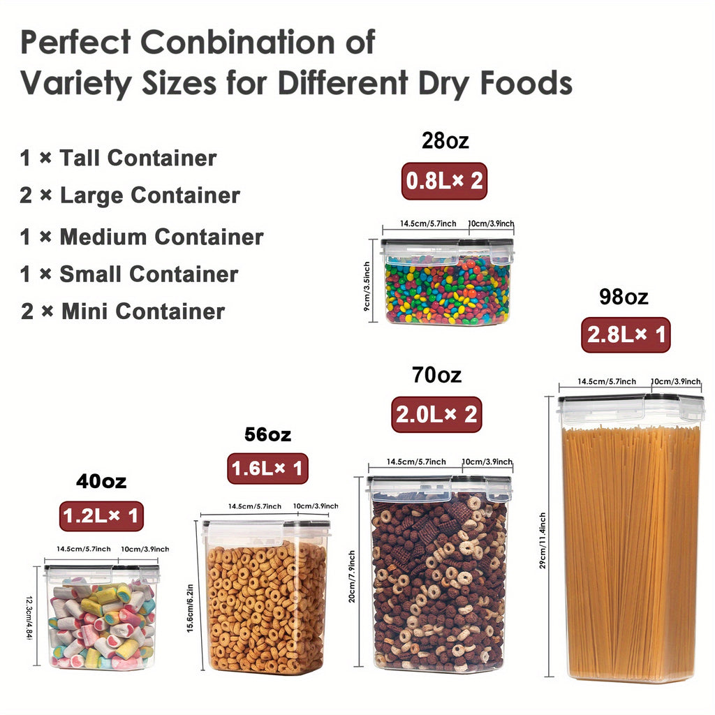 7pcs Airtight Food StoraContainers: BPA Plastic Canisters For Spaghetti, Dry Food, Flour &amp; Sugar - Includes Labels!