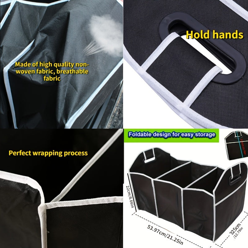 1pc Universal Car Trunk Organizer, Portable Foldable Waterproof Auto StoraBag With 3 Compartments, For SUV, Truck, Van, Sedan