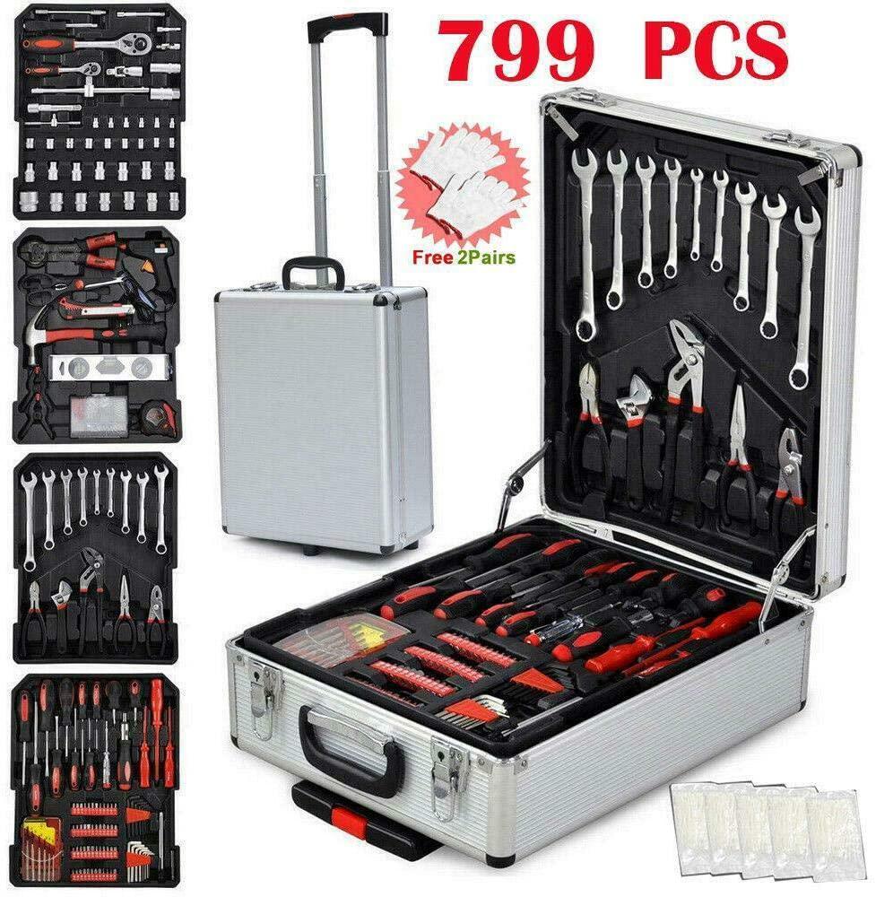 799 PCS Hand Tool Set Mechanics Kit Wrench Socket Toolbox Castors Trolley Keys