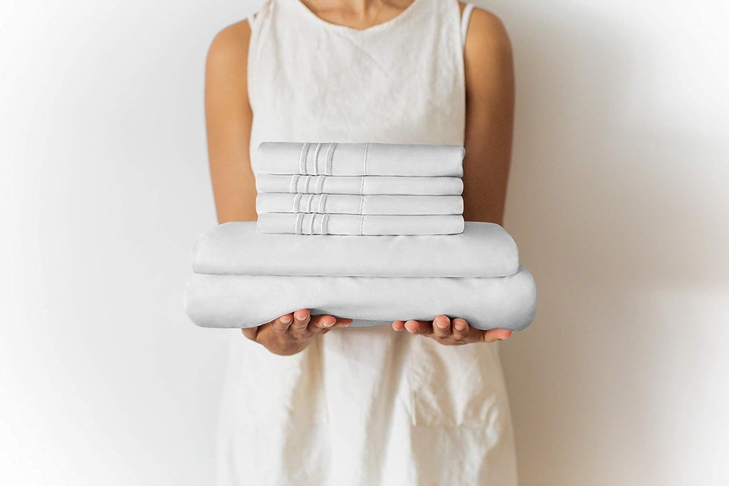 Extra Deep King Sheet Set - 6 Piece Breathable &amp; Cooling Sheets - Hotel Luxury Bed Sheets Set - Easy &amp; Secure Fit - Soft, Wrinkle &amp; Comfy Sheets Set - White Sheet Set w/Extra Deep Pockets