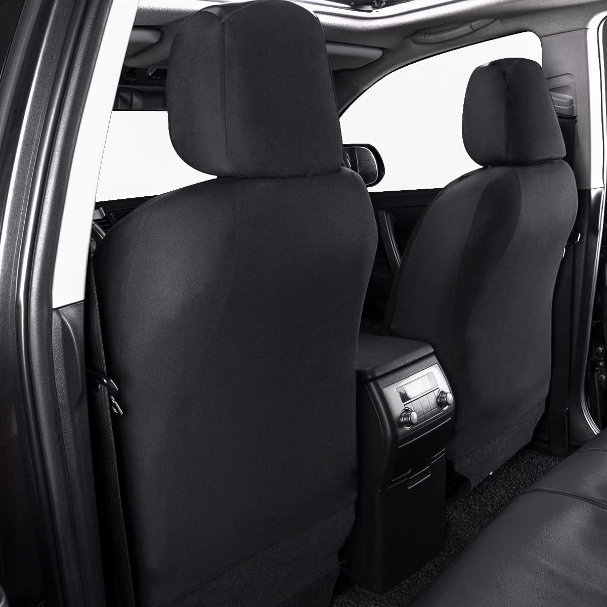 Flying Banner car seat Covers Protects Water Proof Faux Leather Carbon Fiber Fronts Solid Black (Solid Black, Front Pair)