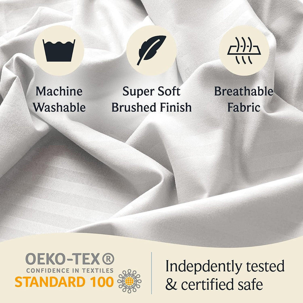 LuxClub King Size Striped Sheets Set, 6 PC Striped Bed Sheets, Deep Pockets 18" Eco Friendly Wrinkle Free Cooling Sheets Machine Washable Hotel Bedding Silky Soft (King, Striped White)