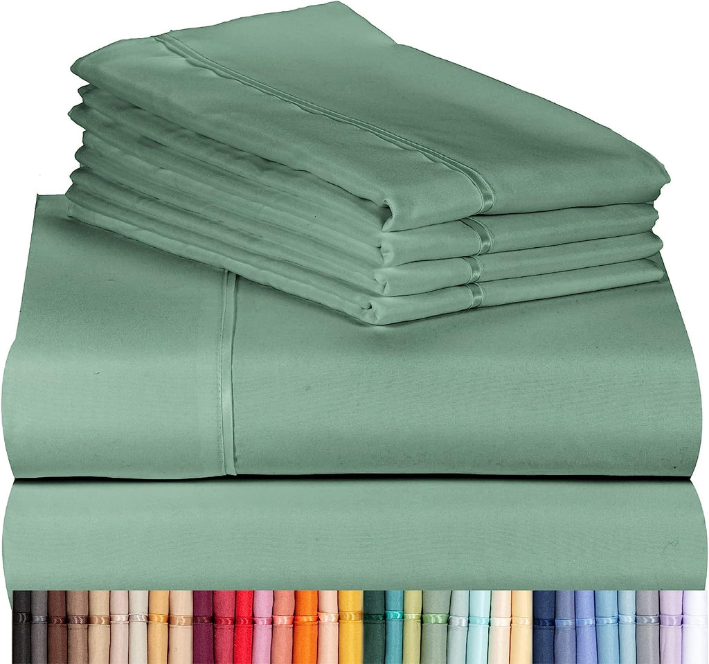 LuxClub 7 PC Split King Sheet Set Bamboo Sheets Deep Pockets 18" Eco Friendly Wrinkle Free Cooling Sheets Machine Washable Hotel Bedding Silky Soft - Tree Moss Green Split King