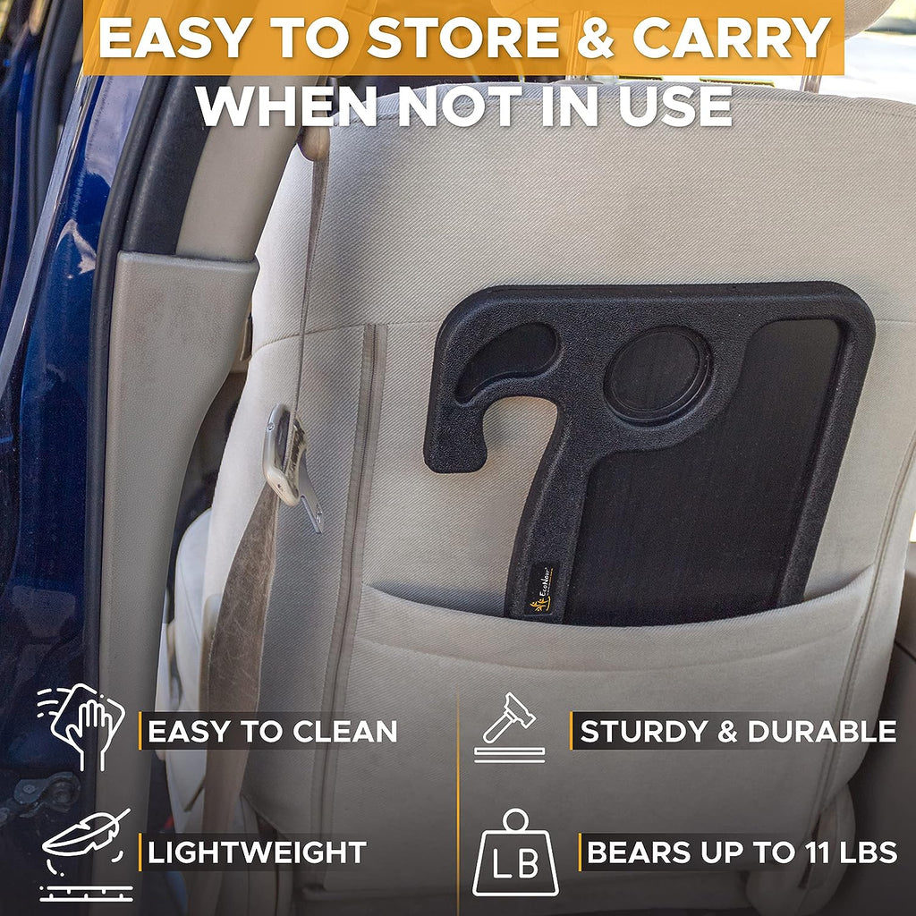 EcoNour 2 in 1 Car Steering Wheel Desk | Steering Wheel Tray for Laptop Car Mount with Pen Holder | Car Food Tray for Eating with Drinks Holder | Multipurpose Travel Car Accessories
