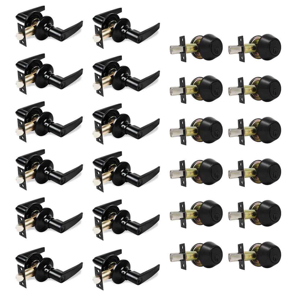 Oil-Rubbed Bronze Entry Door Lever Combo Lock Set with Deadbolt and 4 KW1 Keys, Keyed Alike (12-Pack)