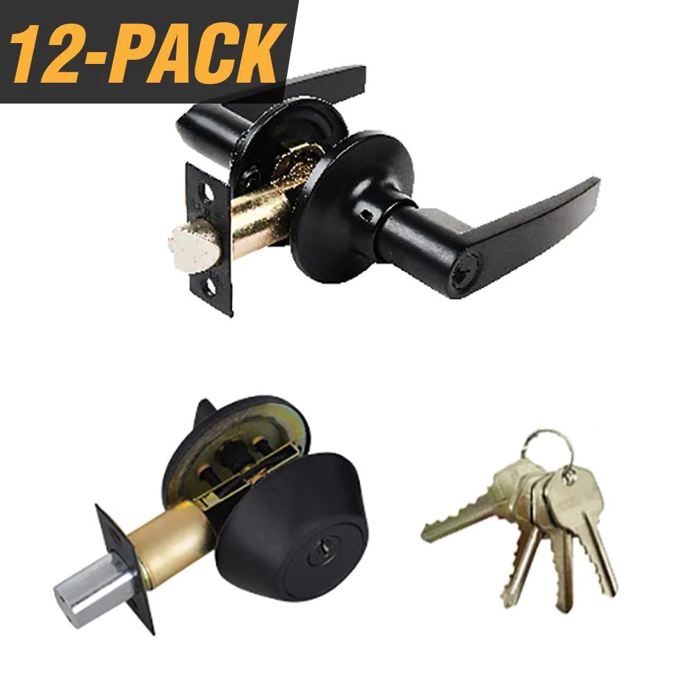Oil-Rubbed Bronze Entry Door Lever Combo Lock Set with Deadbolt and 4 KW1 Keys, Keyed Alike (12-Pack)