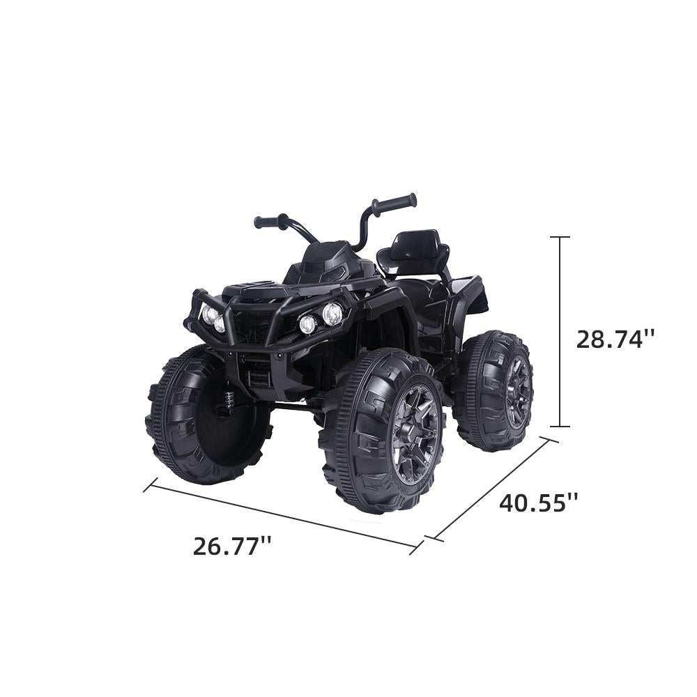 Kids Ride ON Toys 12 Volt Car, Battery Powered Quad Ride ON Cars, 4-Wheeler ATV Ride ON Toy w/ 2 Speed, LED Lights, AUX Jack, Radio, Electric Motorcycle for Boys / Girls, 3-8 Years Old, Black, W1866
