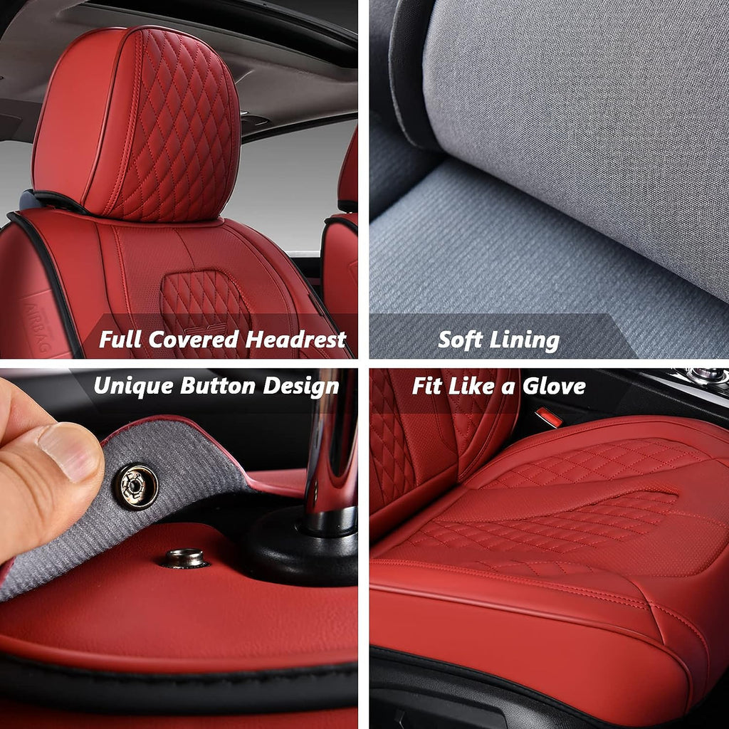 Coverado Leather Seat Covers Full Set, 5 Seats Universal Waterproof Luxury Leatherette Cushions for Cars, Front and Rear Seat Protectors, Auto Seat Covers Fit for Most Vehicles Red