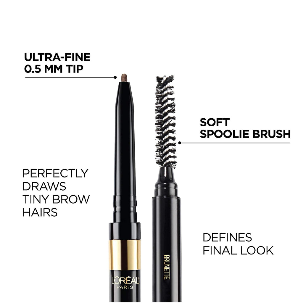 L’Oréal Paris Makeup Brow Stylist Definer Waterproof Eyebrow Pencil, Ultra-Fine Mechanical Pencil, Draws Tiny Brow Hairs and Fills in Sparse Areas and Gaps, Dark Brunette, 0.11 Ounce (Pack of 2)
