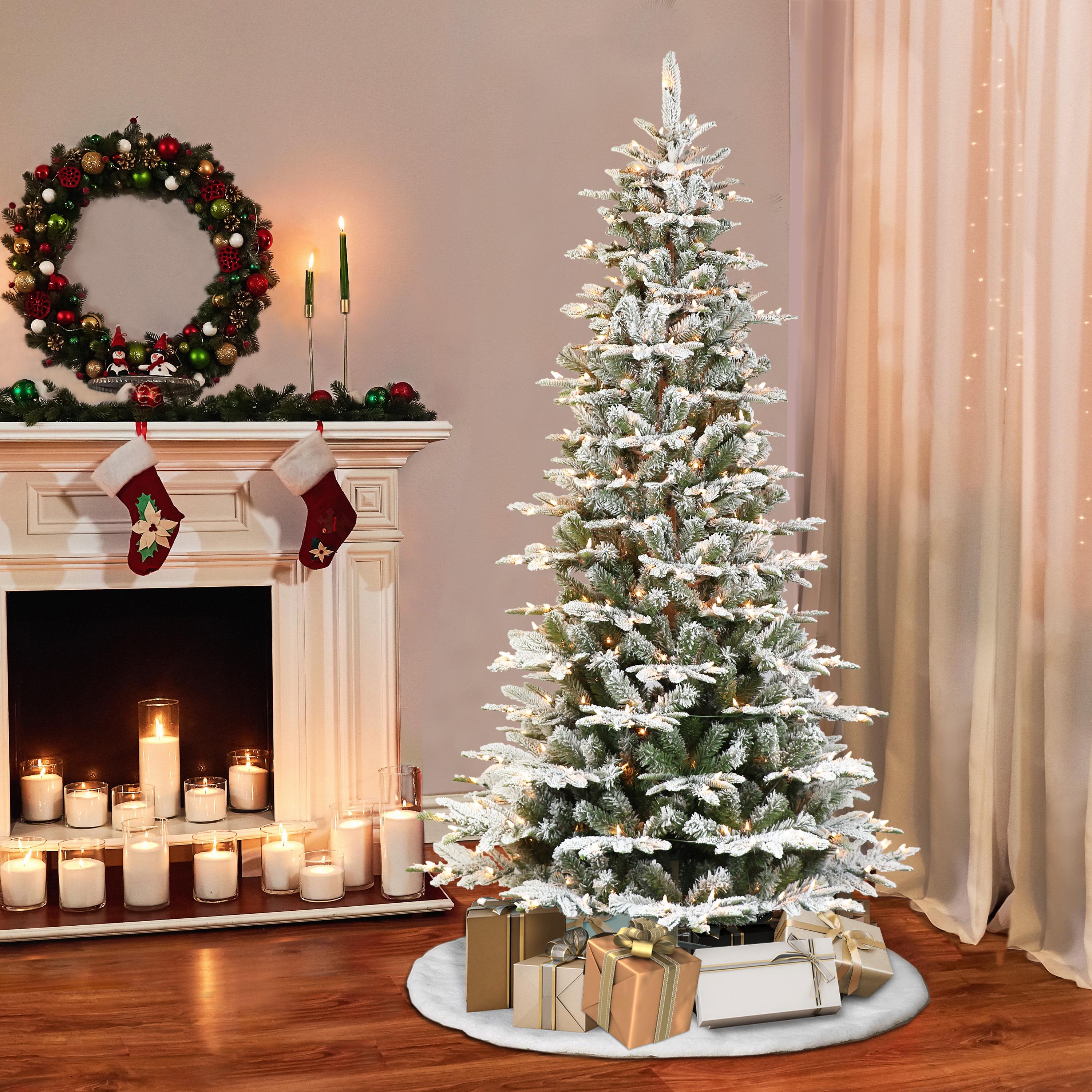 Puleo International 6.5 ft. Pre-Lit Slim Flocked Aspen Fir Artificial Christmas Tree with 450 UL-Listed Clear Lights