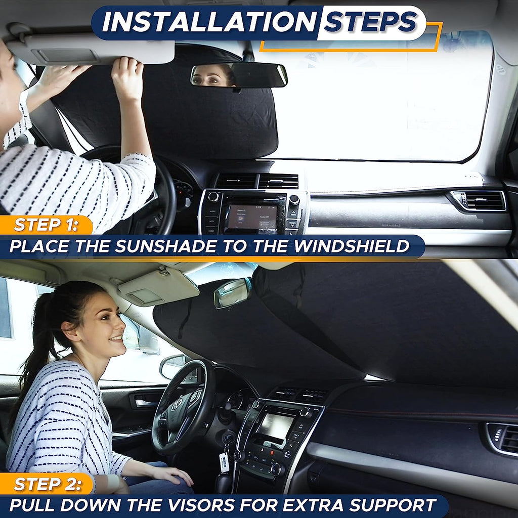 EcoNour 2-Piece Truck Sun Shade for Windshield, Truck Sun Protector Offers Sun Protection, Keeps You Cool, Foldable Automotive Interior Accessories for Comfortable Ride, Large (32.5 in x 36 in)