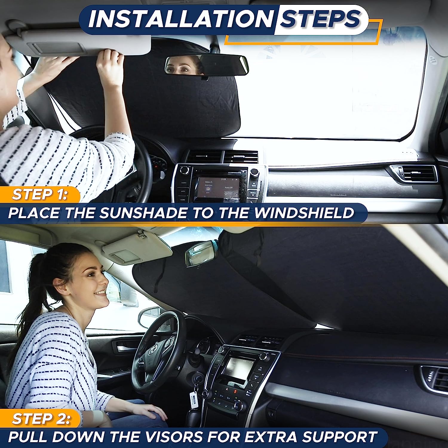 EcoNour 2-Piece Car Shade Front Windshield, Durable 230T Polyester Car Window Shades Blocks UV Rays, Foldable Automotive Interior Accessories for Sun Protection, Small (23.5 in x 29 in)