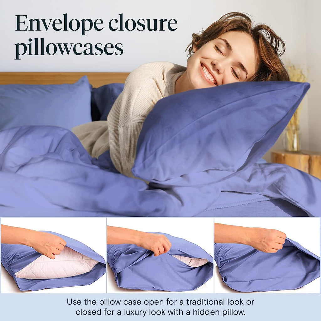 LuxClub Twin XL Sheets Set - Soft Twin Bed Sheets for Boys and Girls, 4 PC Deep Pockets 18" Eco Friendly Wrinkle Free Kids Fitted Sheets Machine Washable Hotel Bedding Silky Soft - Violet Blue Twin XL