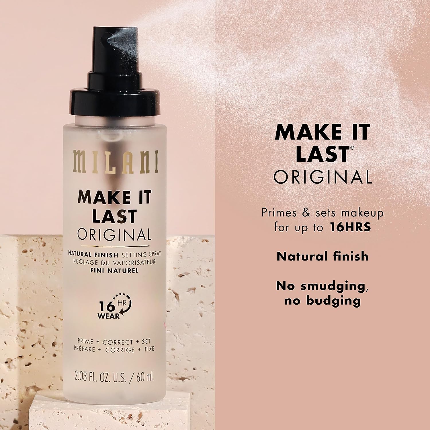Milani Make It Last 3-in-1 Setting Spray and Primer- Prime + Correct + Set (2.03 Fl. Oz.) Makeup Finishing Spray and Primer - Long Lasting