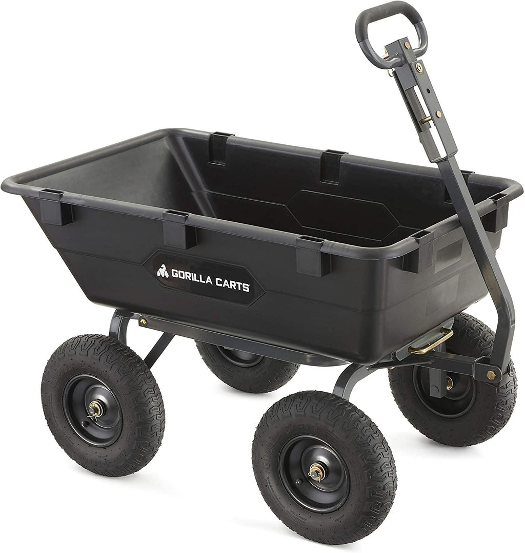 Gorilla Carts Heavy-Duty Poly Yard Dump Cart | 2-in-1 Convertible Handle, 1200 lbs Capacity | GOR6PS Model & Bond Manufacturing LH015 Mini D-Handle Round Point Shovel, 1-Pack, Red