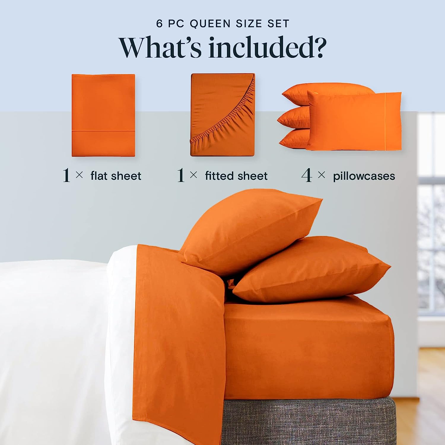 LuxClub 6 PC King Size Sheet Set Bamboo Sheets Deep Pockets 18" Eco Friendly Wrinkle Free Cooling Sheets Machine Washable Hotel Bedding Silky Soft - Autumn Orange King