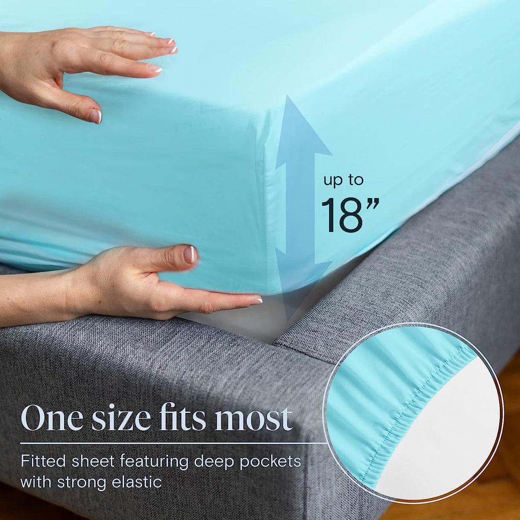 LuxClub 6 PC California King Size Sheet Set Bamboo Sheets Deep Pockets 18" Eco Friendly Wrinkle Free Cooling Sheets Machine Washable Hotel Bedding Silky Soft - Aqua California King