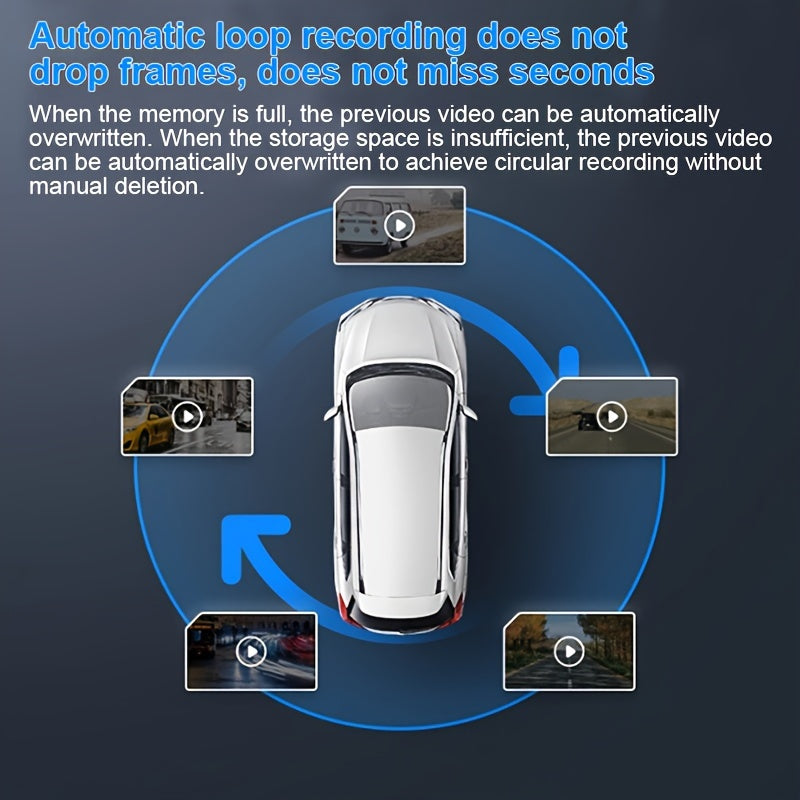 3 Inch HD 1080P Dash Cam With Suction Cup, Night Vision &amp; Cycle Recording