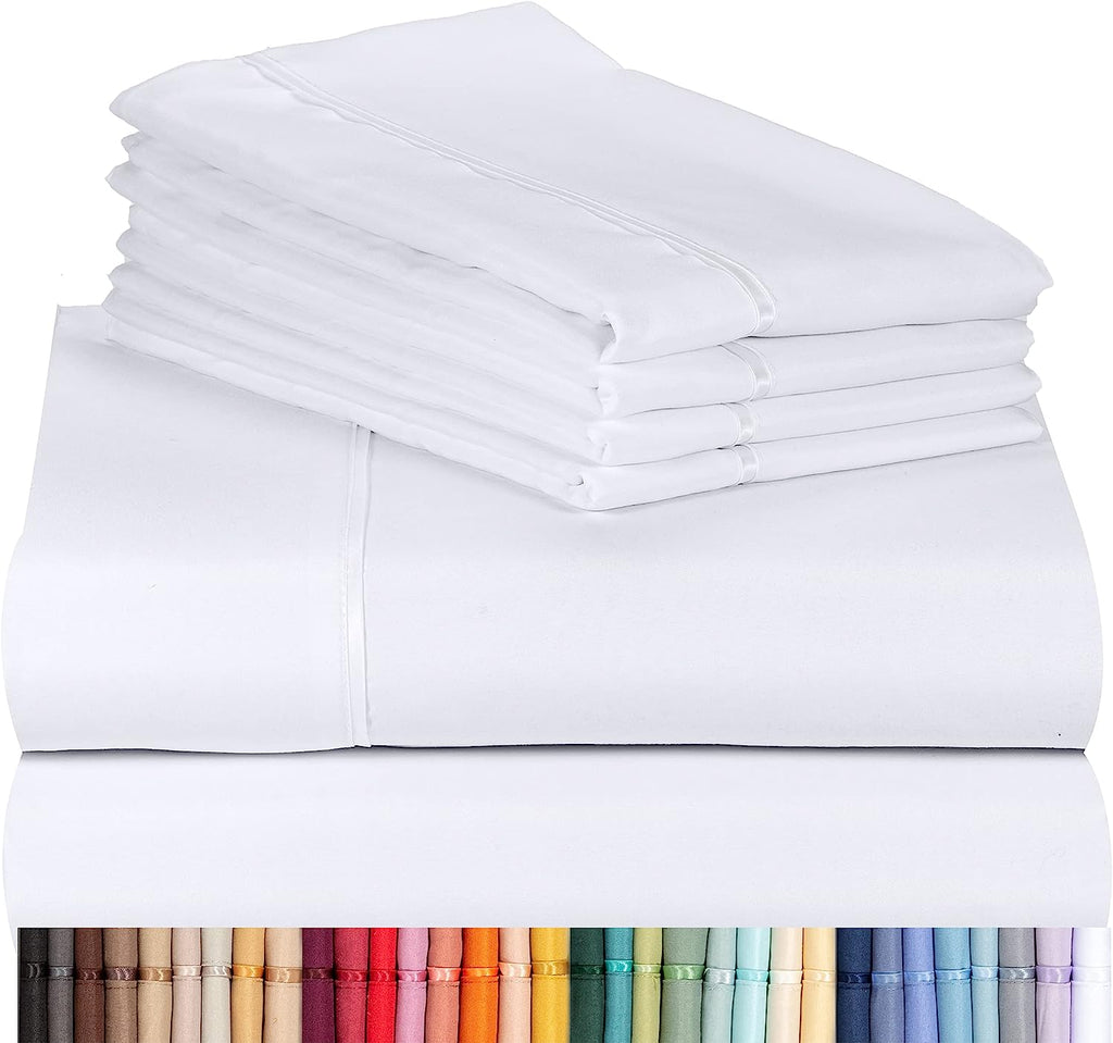 LuxClub 6 PC King Size Sheet Set Bamboo Sheets Deep Pockets 18" Eco Friendly Wrinkle Free Cooling Sheets Machine Washable Hotel Bedding Silky Soft - White King