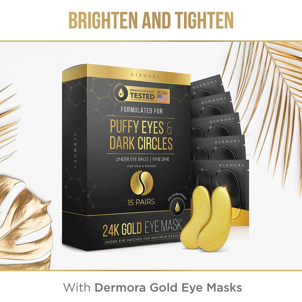 DERMORA Skin Treatment Mask 24K Gold Eye Mask - 50 Pairs Eye Gels - Rejuvenating Treatment for Dark Cirlce,Puffiness,Refresh,Revitalizing,Travel,Wrinkles