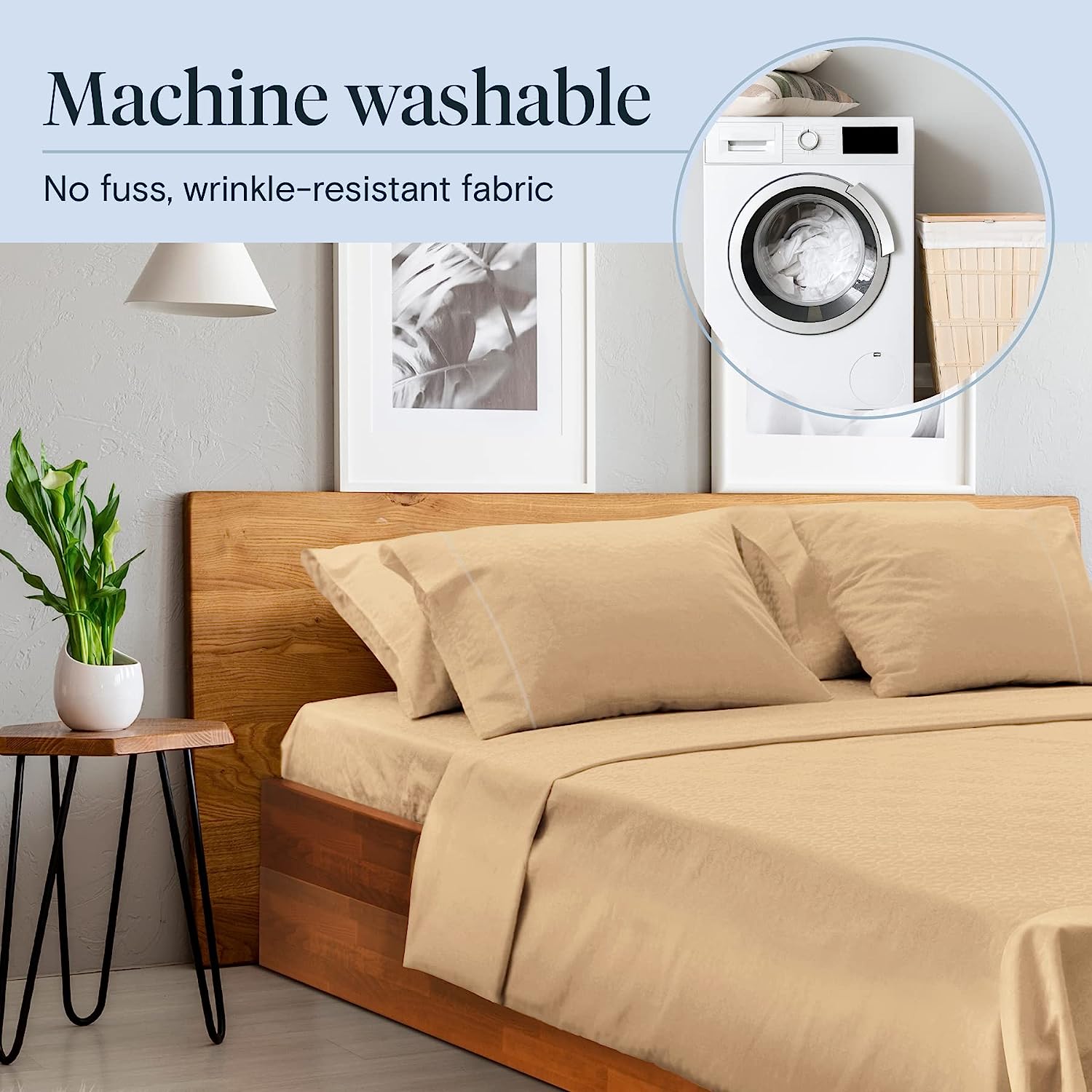 LuxClub 6 PC Queen Sheet Set Bamboo Sheets Deep Pockets 18" Eco Friendly Wrinkle Free Cooling Sheets Machine Washable Hotel Bedding Silky Soft - Mocha Queen