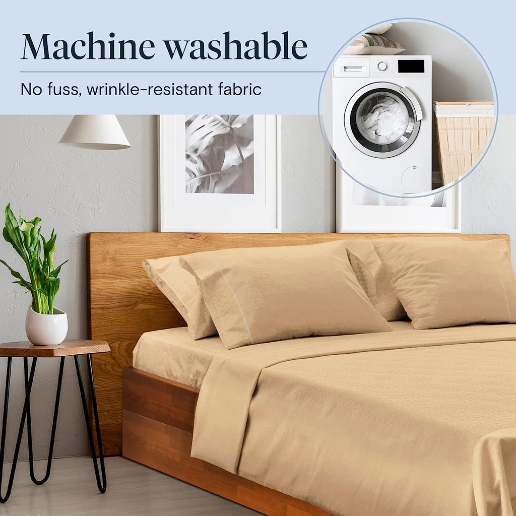 LuxClub 6 PC Full Size Sheet Set Bamboo Sheets Deep Pockets 18" Eco Friendly Wrinkle Free Cooling Sheets Machine Washable Hotel Bedding Silky Soft - Mocha Full