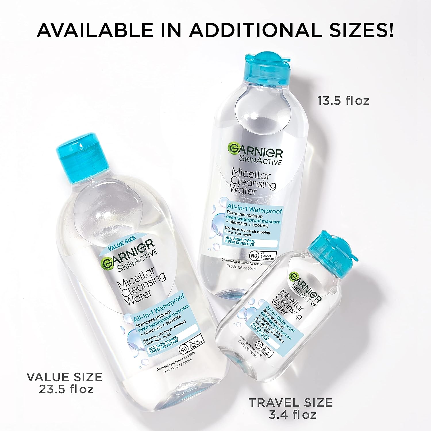 Garnier SkinActive Micellar Water For Waterproof Makeup, Facial Cleanser &amp; Makeup Remover, 13.5 Fl Oz (400mL), 2 Count (Packaging May Vary)