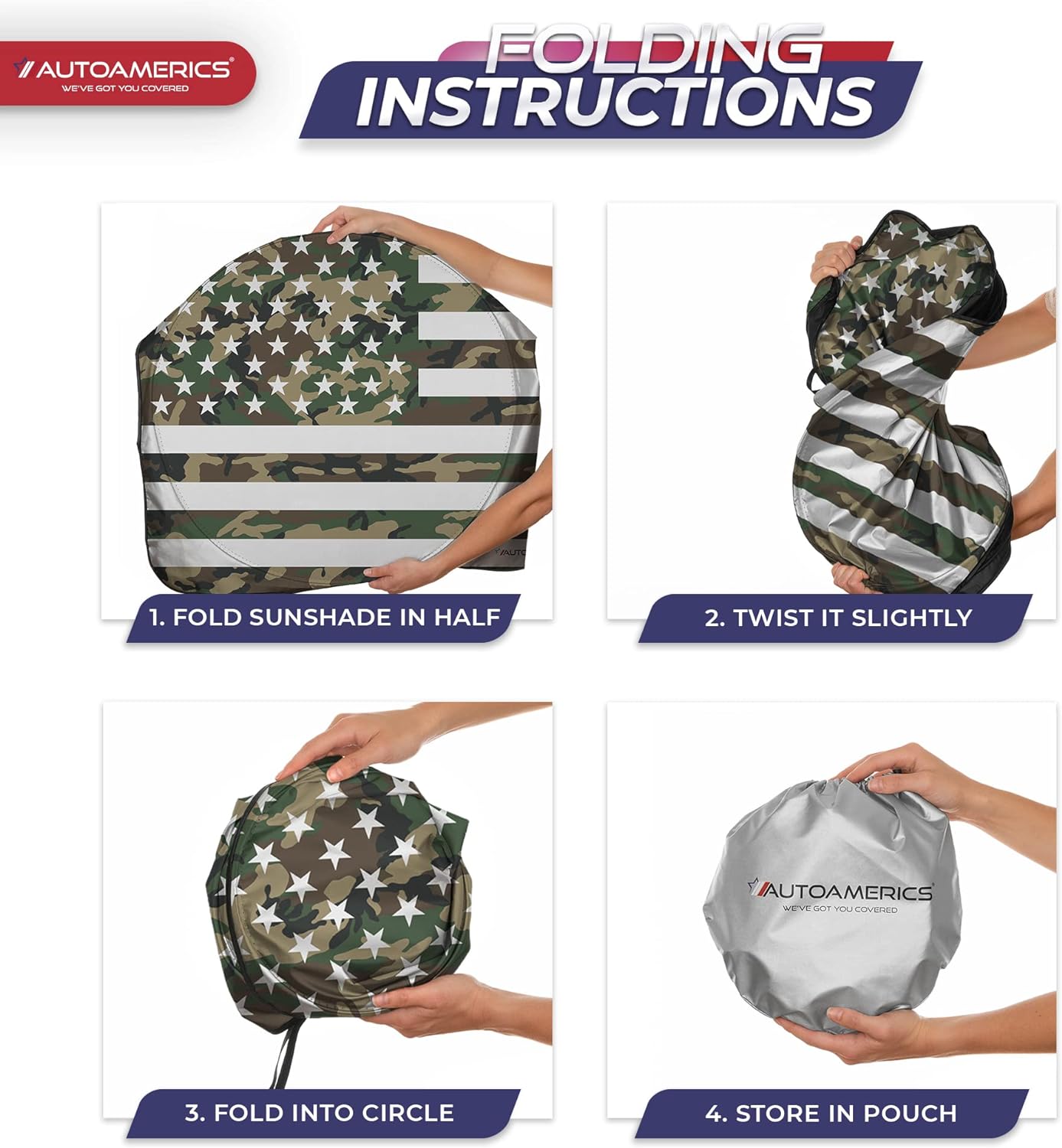Autoamerics 1-Piece Windshield Sun Shade ERDL Camo American Flag USA  - Foldable Car Front Window Sunshade for Most Sedans SUV Truck - Blocks Max UV Rays and Keeps Your Vehicle Cool - Small
