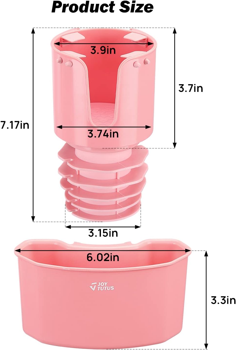JoyTutus Cup Holder with Storage Box 2 Pack, Cup Holder Expander for Car, Large Car Cup Holder Adapt Most Regular Cup Holder 18-40oz, with Attached Organizer, Pink